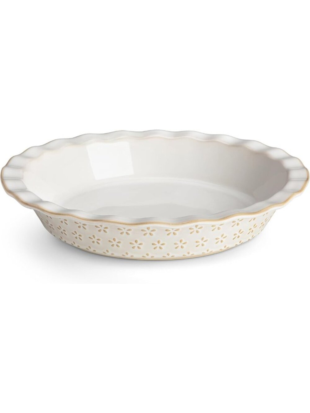 9 Inch Ceramic Pie Pan - Embossed Quiche Baking Dish for Perfect Pies & Tarts